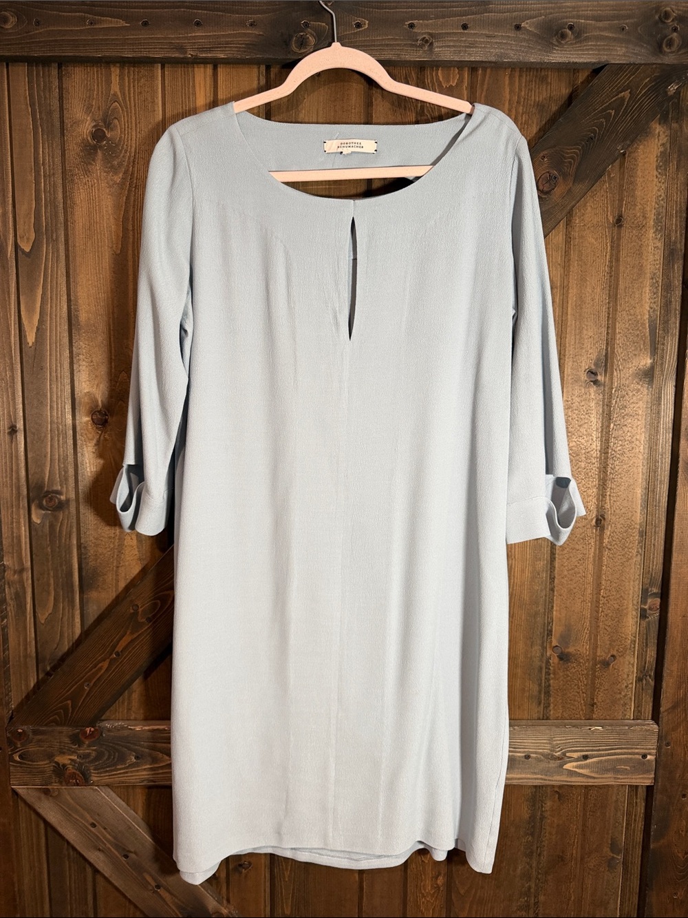 Soft Blue Midi Shift Dress with Keyhole Detail